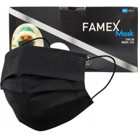Μάσκα προστασίας μίας χρήσεως Famex Τype IIR μαύρη (10 τεμαχίων)